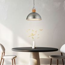 Delhi Sospensione Cupola Metallo Acciaio Antico E Legno D. 45cm 1 Luce Attacco E27