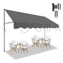 Wolketon – Store Banne À Manivelle 400cm Avec Led – Protection Uv 50+ – Hauteur Réglable 211,5-305cm – Montage Sans Perçage – Gris