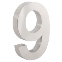 Zelsius – Número de casa 9 de acero inoxidable 3D – Resistente a la intemperie y arañazos – Montaje sencillo