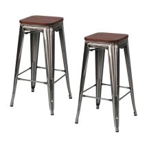Lot De 2 Tabourets Empilables De Style Industriel, Taille Moyenne, En Acier Et Bois, 43 X 43 X 76 Cm, Thinia Home
