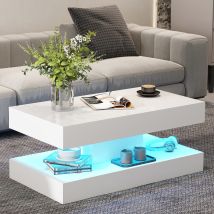 White Coffee Table For Living Room With Led Light, High Gloss Modern Centre Table Rectangle Living Room Table For Home, Office