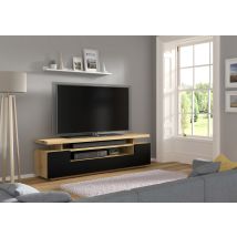 Bim Furniture - Tv-möbel Eva 180 Farbe Eiche Mit Fronten Schwarz Matt 180x42x51h Cm