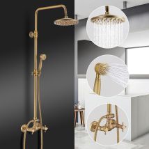 Columna De Ducha Retro Con Doble Manija De Latón, Sistema De Ducha Antiguo De Altura Regulable, Conjunto De Ducha Con Acabado En Bronce