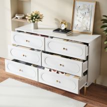 Cassettiera A 6 Cassetti 120x40x75 Cm, Credenza Moderna Con Gambe In Metallo, In Mdf Bianco