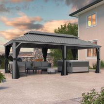 Purple Leaf – Tonnelle De Jardin En Aluminium Avec Moustiquaires Et Rideaux – Toit En Acier Galvanisé Résistant – Dimensions 7.32 X 3.65 M – Gris 
