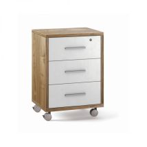 Commode À Roulettes, 3 Tiroirs, 51 Cm (l) X 41 Cm X 71 Cm (h) – Bois De Noyer Et Finition Blanc Mat – Sarmog