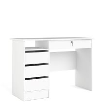Tvilum - Plus Schreibtisch Mit 1 Regal, 3 Kleinen Schubladen Und 1 Großen Schublade Mit Schlüssel, Weiß.