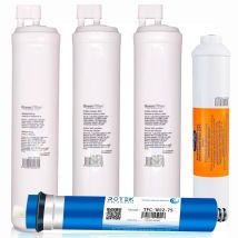 Set Mit 4 Ersatzfiltern Für Umkehrosmose, Marke Green Filter, Typ Cs, Mit Nachfilter Mit M 1/4"-gewinde Mit Membran