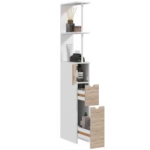 Mobile Colonna Bagno Salvaspazio Con Armadietto, Ripiani E Cassetti, 15x33x136.8 Cm, Colore