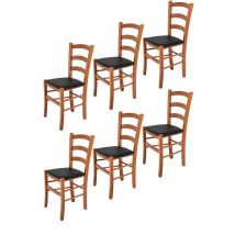 Tommychairs - Set 6 Chaises Venice Pour Cuisine, Bar Et Salle À Manger, Robuste Structure En Bois De Hêtre Peindré En Couleur Cerisier Et Assise 