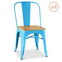 Privatefloor - Factory Chair Square Wooden Seat - Metal - Set Of 4 Turquoise