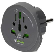 Q2Power Reiseadapter Schutzkontakt für Europa 250V 16A Ideal für Hotels und Reisen Kompatibel mit Geräten aus 150 Ländern