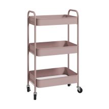 Meubles Cosy 3 Tier Metal Storage Trolley On Wheels Modern Utility Cart Pink