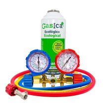 Pack Botella Gas Refrigerante Gasica V2 Sustituto R22/r407 R410a Más Kit Mangueras Con Manómetros Y Llave De Paso