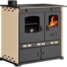 Cucina A Legna Prometey Perfect Eco Lux Bordo - 7,5 Kw Piastra In Ghisa, Eleganza Classica, Colore Avorio, Efficienza Termica E Uscita Fumi A Sinistra