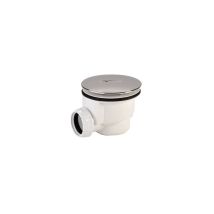 Sifón para lavabo con placa de cápsula en ABS cromado – Diámetro 60 – Cuerpo de polipropileno blanco – Salida de 40mm