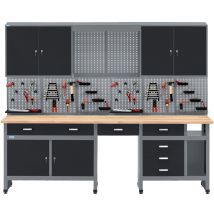 Kupper – Ensemble D'Établi Modulable 704129 – Largeur 240 Cm – Plateau En Hêtre Massif – Armoire Suspendue Avec 36 Bacs De Rangement
