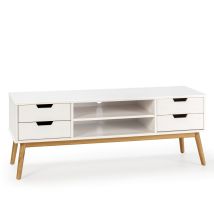 Vs Venta-stock - Mueble Tv Baku 1 Puerta Y 2 Cajones Blanco, Madera Maciza, 140 Cm