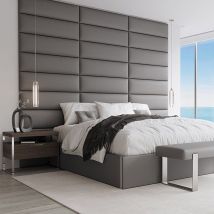 Panneau Décoratif Tête De Lit Capitonnée - 4 Panneaux Simili Cuir Gris 76cm