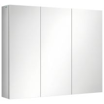 Kleankin - Spiegelschrank, Badezimmerschrank Mit 3 Glastüren, Hängeschrank, Aufbewahrungsschrank Mit 5 Ablagen, Badschrank, Wandschrank, Edelstahl, 