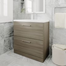 Nuie - Arno Solace Oak Woodgrain 800mm 2 Drawer Vanity Unit And Curved Ceramic Basin - Arn2535g