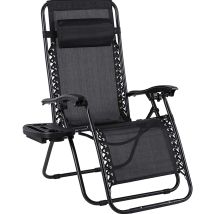 Lifurun Sdraio Da Giardino Con Portabicchieri E Poggiatesta, Schienale Regolabile, Sdraio Pieghevole, Ergonomico E Traspirante, Sedia A Sdraio Nero