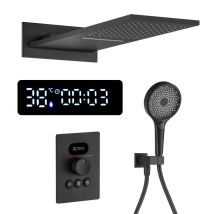 Duschsystem Mit Thermostat, Unterputz Duscharmatur Set Led Digitalanzeige Regendusche Unterputz Schwarz Duschset Duschsäuleset Wandmontiert 