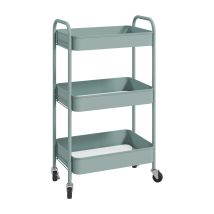 Meubles Cosy 3 Tier Metal Storage Trolley On Wheels Modern Utility Cart Blue
