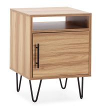 Vs Venta-stock - Mesita De Noche Alma 1 Puerta Color Madera, Pies Metálicos