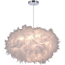 Lampadario A Sospensione Moderno Ovale Con Piume Bianche, Lampadario A Sospensione Per Camera Da Letto, Ø 40 Cm, Altezza 25 Cm - Rwsuspension