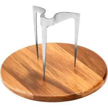 Vassoio E Spiedino Per Hamburger Lurch, Acciaio Inox/legno Di Acacia, Diametro 20 X 13,5 Cm