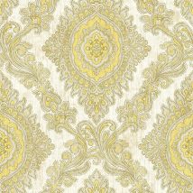 Wallquest - Villa Rosa Damask Yellow Wallpaper Floral Classic Acrylic Coated