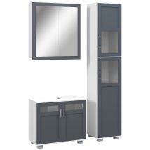 Kleankin - Conjunto De Baño Incluye 1 Columna De Baño 1 Armario De Baño Con Espejo Y 1 Mueble Para Debajo Del Lavabo Con Puertas De Vidrio Blanco