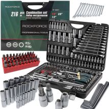 Rockforce 216-teiliges Werkzeugset, 1/4", 1/2" Und 3/8" Steckschlüssel, Bits Und Koffer