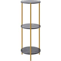 Niceme - Tall Table With 3 Tiers, Round End Table Sofa Side Table, 90cm Plant Stand Indoor Plant Holder, With Black Marble Texture (black) - Black