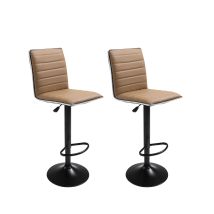 Juego De 2 Taburetes De Bar New York Marr n Gris ceo - Carga M xima: 120 Kg - Pu Sint tico - Base De Metal - Altura Ajustable 100-120 Cm