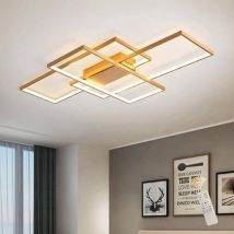 Ganeed - Lámpara De Techo Regulable 50w, 3 Luces De Techo Led Doradas Cuadradas Con Control Remoto De, Montaje Empotrado De Candelabro Led Moderno 