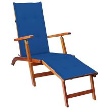 Tumbona Silla De Playa Cama De Jardín Mueble De Exterior Para Patio Con Reposapiés Y Cojín Madera Maciza De Acacia 020012574