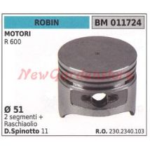 Pistone per decespugliatore R600 – 011724 – Motore termico – Ø 51mm – 2 segmenti + raschiaolio Ø 11mm – Robin