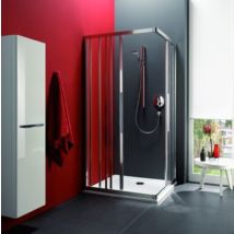 Puerta corredera de ducha de esquina de coral de tres partes – Vidrio templado 120 cm x 190 cm – Acabado aluminio anodizado