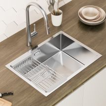 Cecipa - Fregadero De Cocina De 1 Seno 60×44×18 Cm - Fregadero De 1 Seno Con Escurridor - Fregadero De Cocina De Acero Inoxidable Cepillado De Gran 