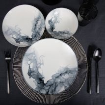 Service De Table En Porcelaine - 24 Pièces - Marbre Blanc -