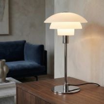 B-Ware Dyberg Larsen Tischleuchte Lampe Morph Opal Glas Chrom Weiss