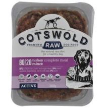 Cotswold – Raw Active Mince Turkey Dog Treat – 500g – 80% Raw Meat, 20% Vegetables, Natural Supplements