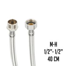 Latiguillo de conexión 1/2" macho x 1/2" hembra 40 cm – Caucho EPDM – Acero inoxidable AISI 304 – Latón niquelado