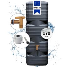 4rain Quadro Serbatoio Da Parete Set Completo 170 Litri Grigio Grafite Incl. Rubinetto In Plastica E Raccordo Pluviale