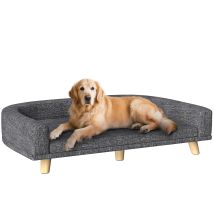 Pawhut Sofá Para Perros Grandes Cama Elevada Para Perros Tapizada Con Cojín Lavable Y Patas De Madera De Pino Carga 40 Kg 98x67x25 Cm Gris Oscuro