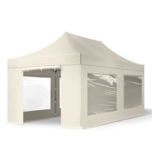 3x6m Gazebo Pieghevole Con Laterali (finestre Panoramiche), Premium Acciaio, Crema