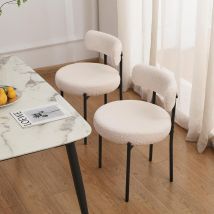 Set Of 2 White Boucle Stackable Dining Chairs Kitchen Chairs