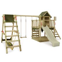 Fatmoose Jazzyjungle Jam Wooden Play Tower With Surf Extension And Slide In Sage Green